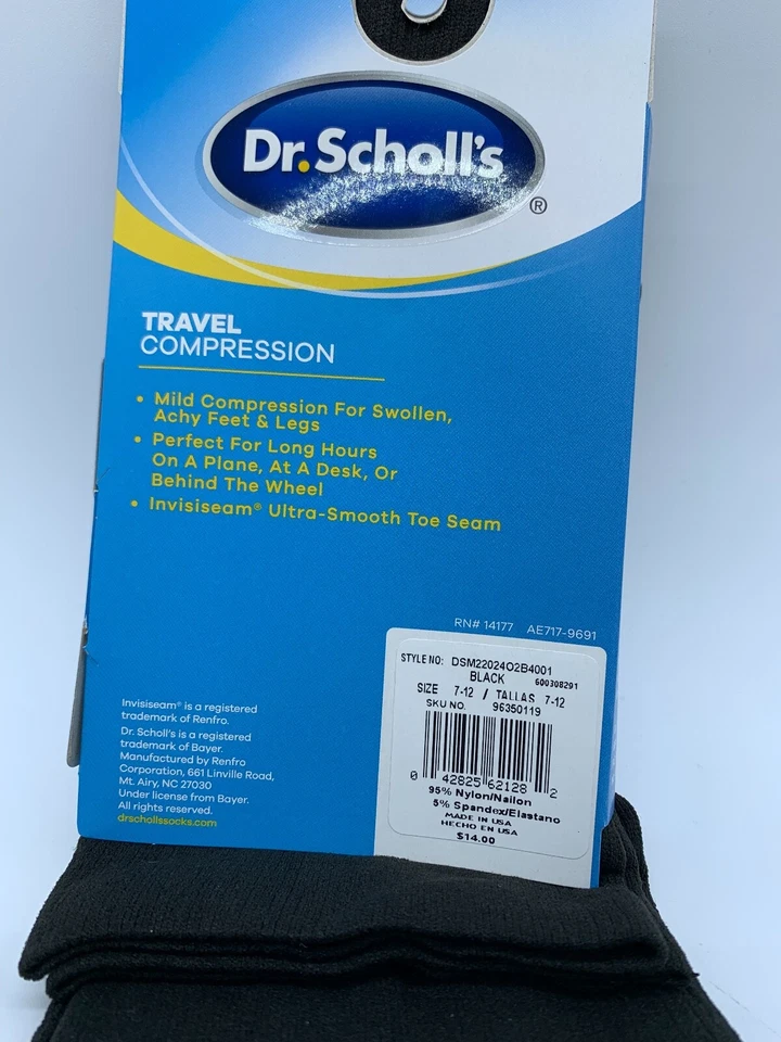 2 PARES DE MEIAS PRETAS MASCULINAS DR SCHOLL'S VIAGEM LEVE COMPRESSÃO SOBRE A PANTURRILHA EUA - Imagem 2 de 2