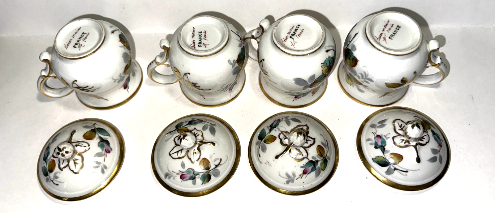 Lot De 7 Anciens Petits Pots à Crème En Porcelaine - Monogrammé - France