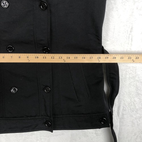 ITALY Wool Double Breasted Peacoat Sz 12 US Black Tie Waist Pockets Cotton Trim - Picture 17 of 19
