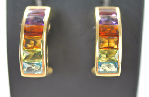 stupendi orecchini "Arcobaleno" - H. STELLA - con pietre preziose colorate - oro 750 18 carati - Foto 9 di 17