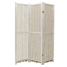 SEPARE' PARAVENTO BOHO SHABBY CHIC LEGNO E JUTA BIANCO decapato Mobili giardino