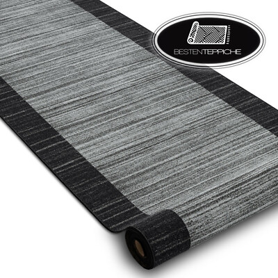 Heavy Duty Carpet Runner on Rubber STRIPES Charcoal Width 57-133cm, Sturdy