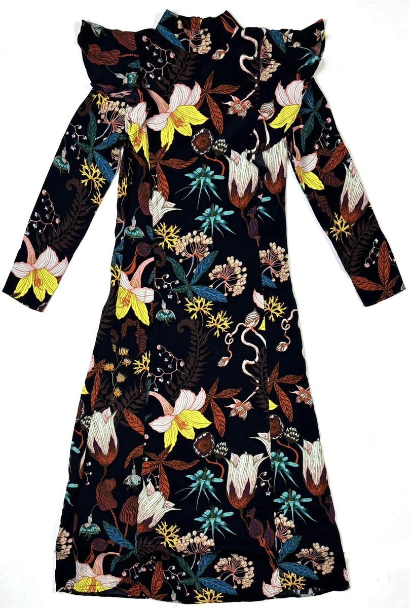 H&M Dress Women’s 2 Mandarins Collar Floral Long Maxi
