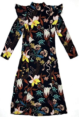 H&M Dress Women s 2 Mandarins Collar Floral Long Maxi