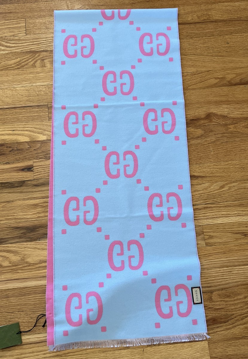 NWT 100% Authentic GUCCI Blue Pink Jacquard GG Monogram Wool