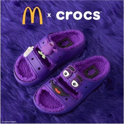 NWT Mcdonalds x Crocs Grimace Cozzzy Sandals Purple Fleece Lined Womens Size 6