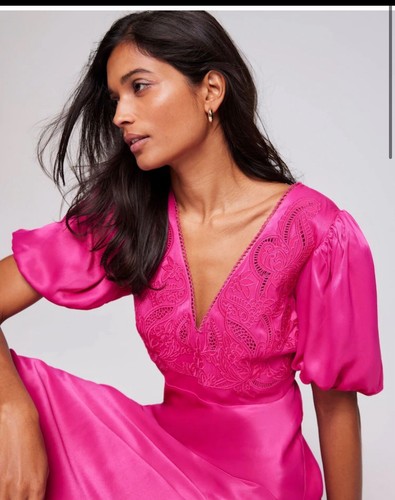 Mint Velvet Pink Lace Puff Sleeve Maxi Dress UK Size 12, US Size 8 BNWT - Picture 2 of 4