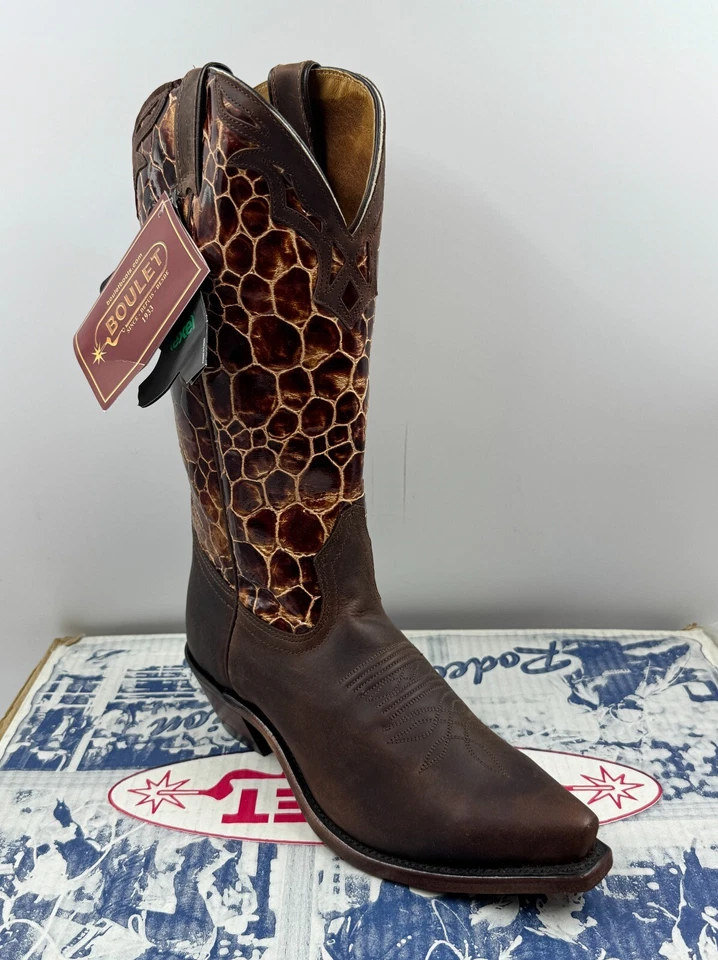 Botas femininas Boulet tamanho 7 couro marrom biqueira tartaruga meia panturrilha botas ocidentais - Imagem 2 de 4