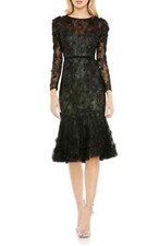 Mac Duggal Black Long Sleeve Floral Applique Embellished Lace Dress Size 4