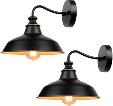 Gooseneck Sconce Retro Industrial Metal Barn Fixture with Golden Accents 2 Pack