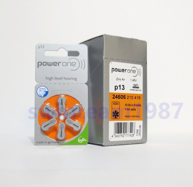 60 PowerOne Hearing Aid Batteries PR48, p13, size 13 mercury free US