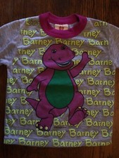 Barney Childrens Show - 1992 Gray Child s Shirt W/Purple Neck Trim - B 4-5