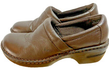BOC Born Concepts Womens 10 M Dark Brown Cushioned Leather Hollow Wedge Clogs