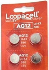 4 Brand New AG12 LR43 386 Alkaline Button Cell Battery Loopacel