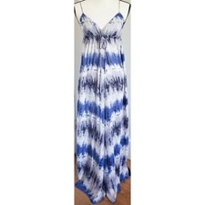 Leialani Maxi Dress Small Tiedye Blue Gray Babydoll Long Hawaiian Boho Hippie
