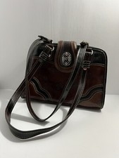 Mc Mark Chantal Shoulder Bag Purse Brown Black Leather Embossed W/4-leaf Clovers