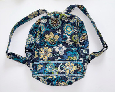 Vera Bradley Mod Floral Blue Laptop Backpack Purse Retired 2008