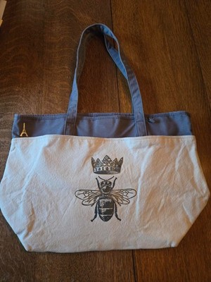 Queen Bee Tote Book Grocery Bag - Eiffel Tower - Paris Fully Lined - Linen