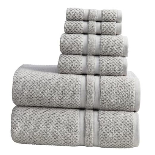 Grey Bath Towels Set of 6 | | 100% Combed Cotton Popcorn Textured 6 Piece Set