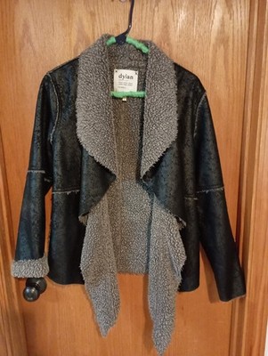 Dylan by True Grit Black Patterned Sherpa Lined Flowy Jacket Womens Size X Small