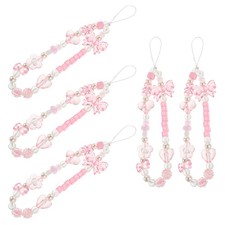 5pcs Phone Charm: Beaded Mobile Phone Hanging Lanyard - Heart Bow Charm Wrist