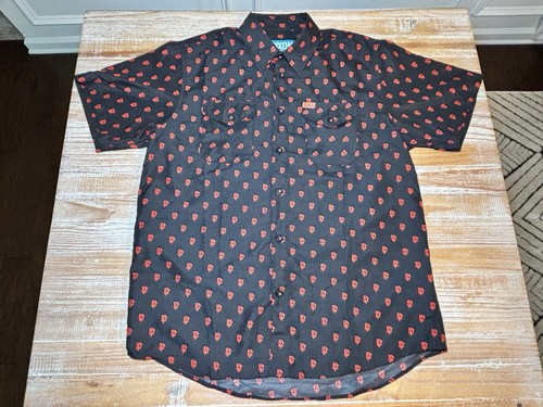 Dixxon Flannel Short Sleeve Shirt Sz L Black All Over Print Logo