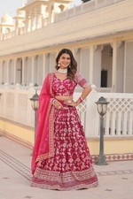 Traditional Pink Viscose Jacquard Lehenga Choli Sequins Embroidery Wedding Party