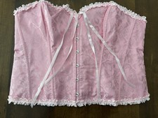 Women s Pretty Pink Floral Ribbon Corset Bustier 4XL