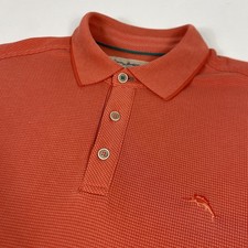 Tommy Bahama Polo Shirt Mens Medium Orange Check Modal Polyester Short Sleeve