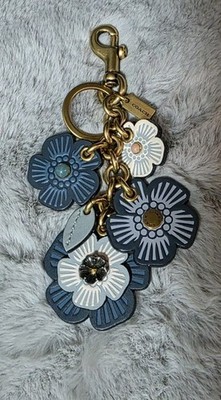 COACH Denim Blue Tea Rose Bag Charm ~ Very Rare | eBay