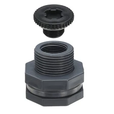 PVC Bulkhead Fitting with Plug G 3/4, Threaded Bulkhead Tank Connector, Grey
