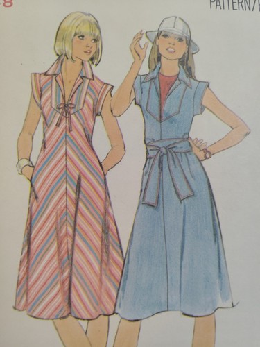 Dress Belted A Line 6 8 Butterick 4835 Sewing Pattern Cut VTG 70s V Neck Cap - Picture 2 of 6