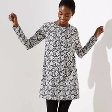 Ann Taylor LOFT Floral Jacquard Shift Dress Long Sleeve Gray Small NEW $89.50