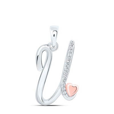 0,06 ctw natürlicher Diamant Herz Kursiv Anfangsbuchstabe U 925 Sterlingsilber