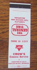 CROW'S CONOCO GAS STATION MATCHBOOK COVER: POPLAR BLUFF, MISSOURI MATCHCOVER -A6