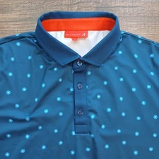 Redvanly Polo Mens Large Blue Floral Print AOP Golf Performance Stretch Hybrid