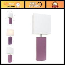 Modern Leather Table Lamp with White Fabric Shade - Elegant Purple Design, Home