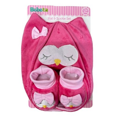 Bebeta Pink Baby Owl Hat & Bootie Set 0+ Months
