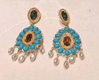vintage Kenneth J lane Large Turquoise Green pink earrings vintage USA rare