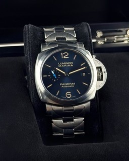 PANERAI LUMINOR MARINA AUTOMATIC WATCH BLUE SUNBURST DIAL WITH BOX & PAPERS