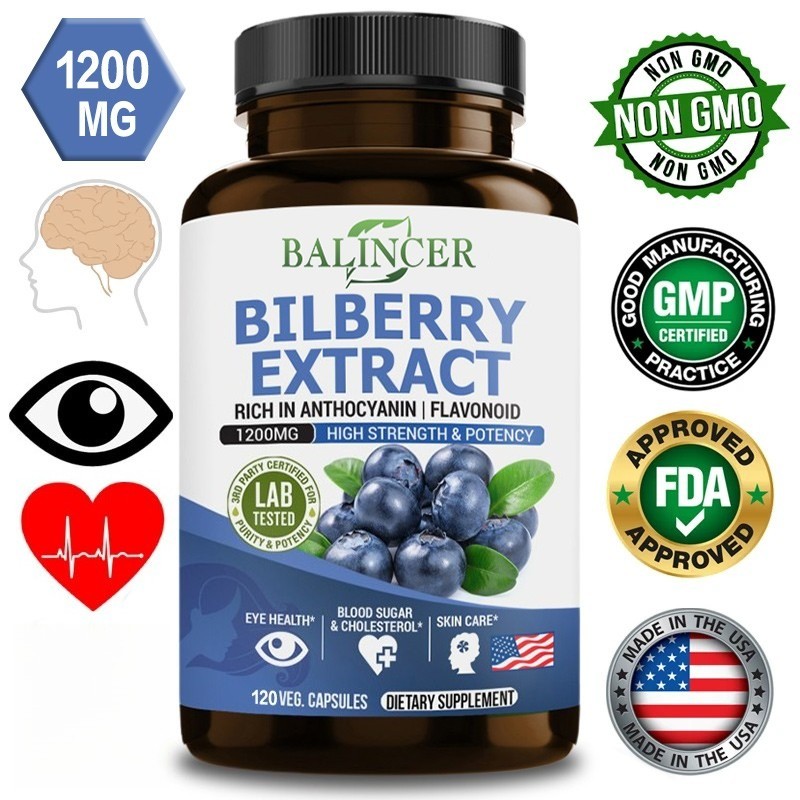 Estratto di Mirtillo 1200mg 120 Capsule Visione Occhi Salute Sano Glicemia