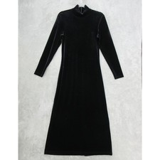 Vintage Express Dress Womens Size 6 Tricot Velvet Mock Maxi Stretch 90s Black