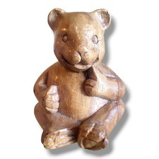 Vintage Hand Carved Wooden Teddy Bear Figurine Rustic Folk Art Decor 4" Tall