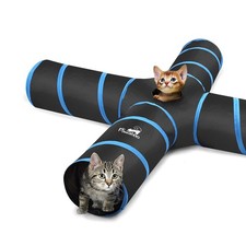 Blue 25x53cm Extensible 4 Way Cat Tunnel Tube Play Tent Maze Balls Bells Toy