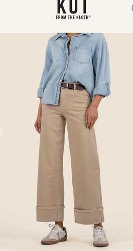 Kut from the Kloth Jeans Size 2 Beige High Rise Meg Wide Leg Flare Pant