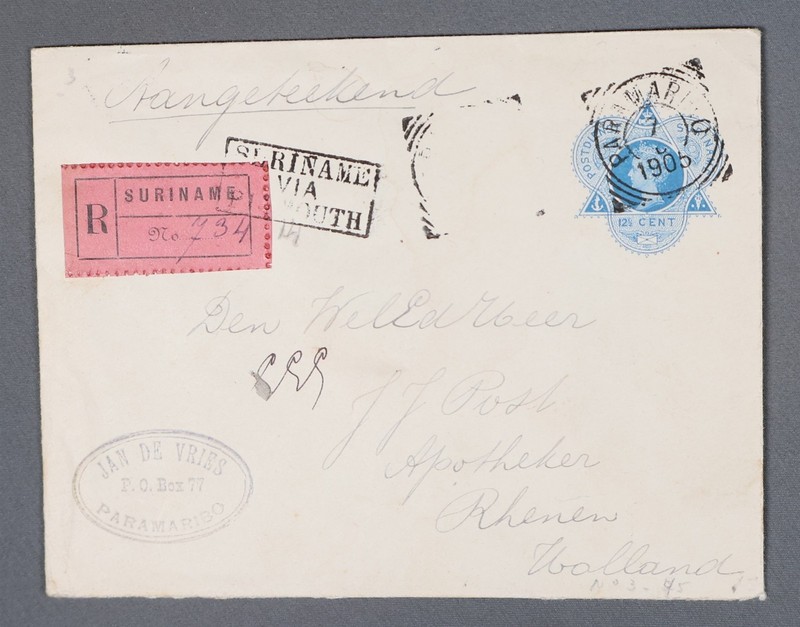 MayfairStamps Suriname 1905 Paramaribo Registered to Holland Stationery Cover aa