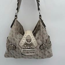 GUESS Cintage Y2K Beige Silver Studded Shoulder Bag Crocodile Leather