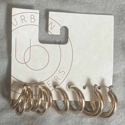 Urban Outfitters Everyday Hoop Set Earrings 3 Pairs Gold Tone Shiny Finish~ Nice