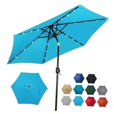 7.5 ft Solar Umbrella, 18 LED Lighted Patio Umbrella, Table Market Light Blue