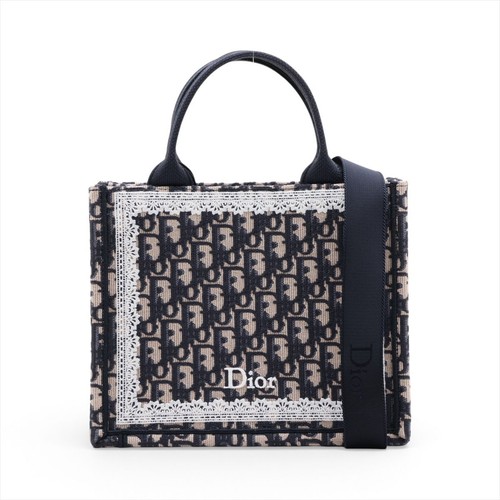 Christian Dior Book Tote Small Canvas Navy Unisex Bag #ALB9208